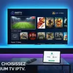 Interface IMIPTV Premium sur TV 4K avec éclairage d'ambiance - Guide 2026 pour choisir le vrai Premium TV IPTV