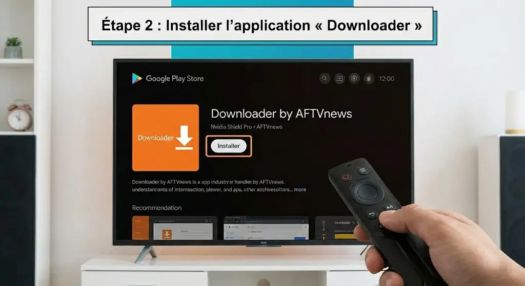 2 Installation de l'application Downloader sur Nvidia Shield Pro via le Google Play Store.