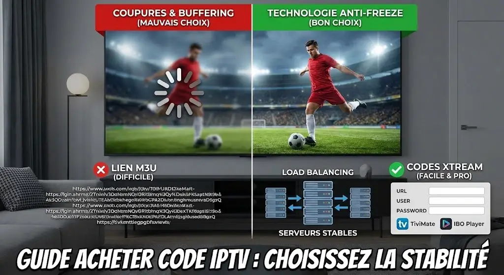 2 Technologie Anti-Freeze pour regarder le foot sans coupure - Acheter code IPTV Xtream compatible TiviMate