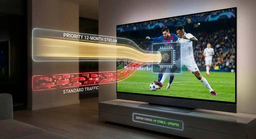 3 (1) Stabilité des serveurs et streaming haute performance sans coupure avec l'abonnement IPTV 12 mois Smart TV